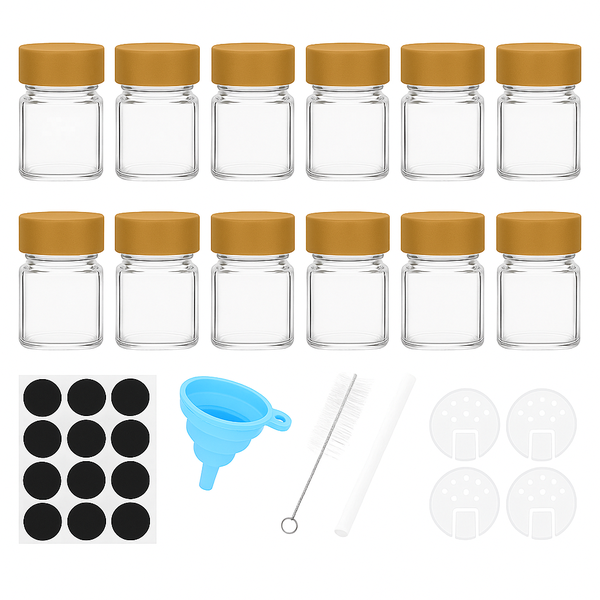 12Pcs 120ml Glass Spice Jar Set with Lids,Labels-Funnel for Kitchen Storage