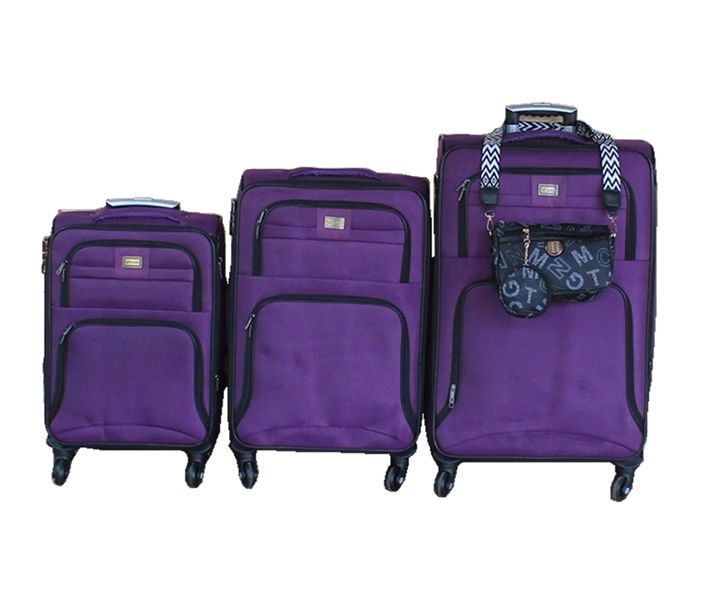 3-Piece Purple Fabric Spinner Luggage Set with Matching Travel Sidebag
