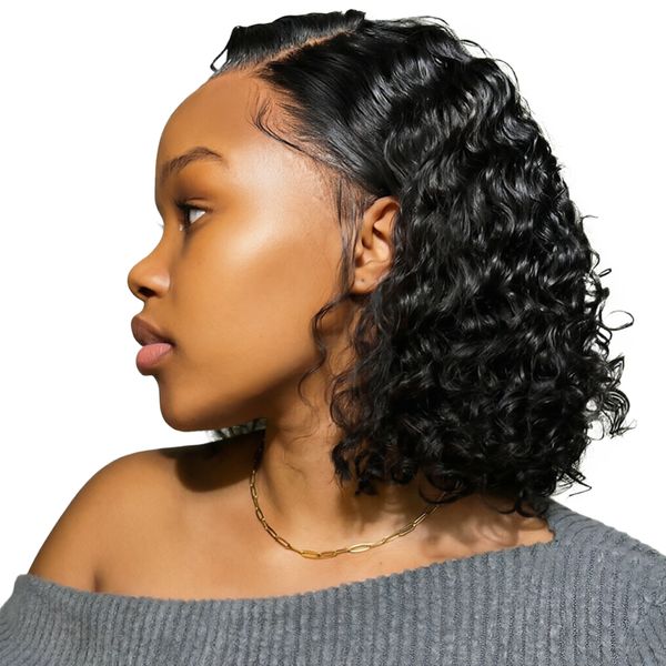 12inch Wear and Go Water Wave Wig Full Frontal Curly Human Hair Bresilienne