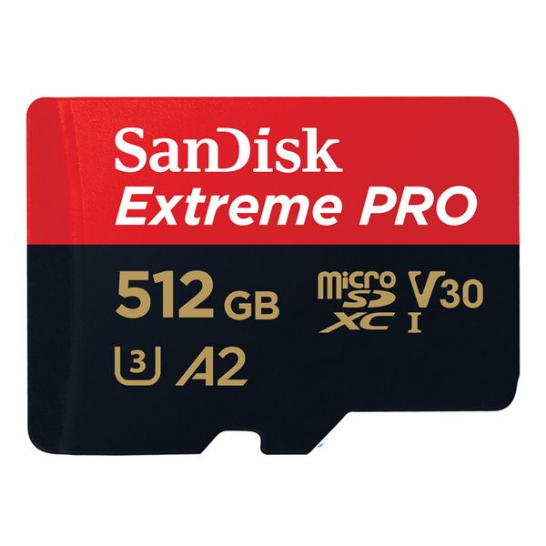 Extreme Pro microSDXC 512GB + SD Adapter (170MB/s) A2 C10 V30 UHS-I U3