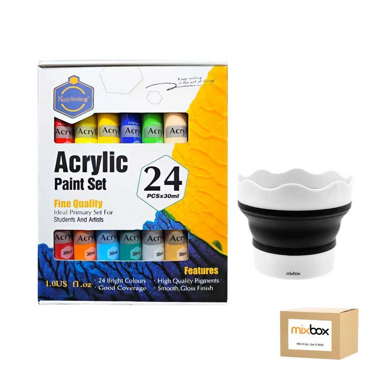 Mix Box Professional Acrylic Paint Set with 24 Colours x 30ml