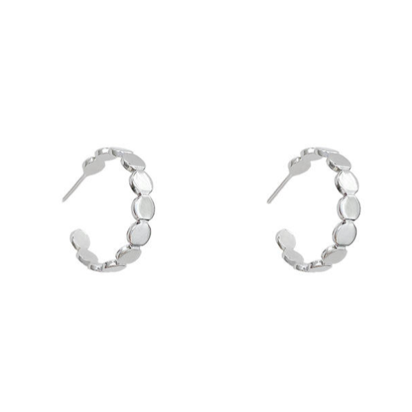 Earrings Silver Bead Large C Shape Hoop Earrings