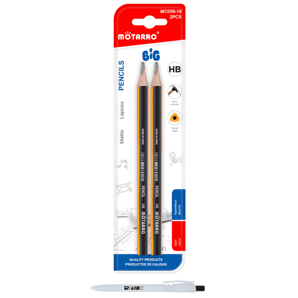 2 High Quality 17.5CM Ultra Durable Big Tipped Pencils Set With ReVibe Pen