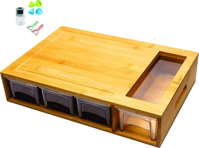 Wooden Cutting Board, Chopping Board With Food Container OrganiserTools
