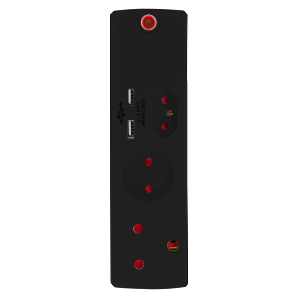 Adaptor 1X16A+1X5A+1Sk+2Usb Black+Surge - 2 Pack