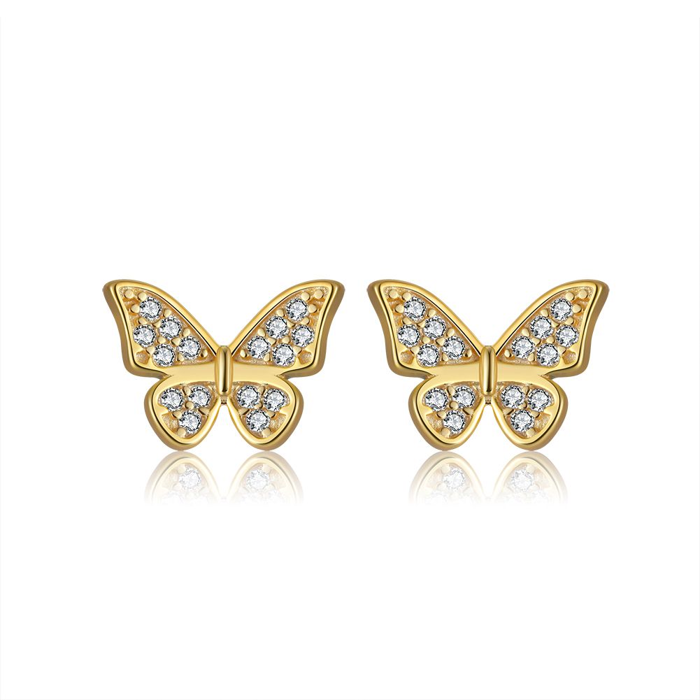 Gold Plated Embellished Butterfly Studs in Sterling Silver by Zana ...