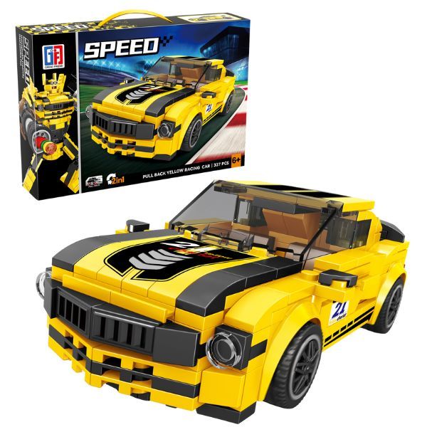 Speed Racing Car Building Blocks Yellow 337 Pcs 2-in-1 Ages 6+