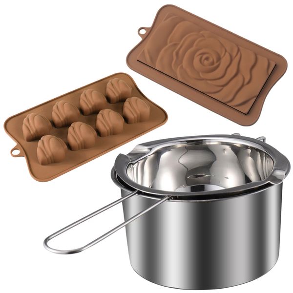 Kitchen Double Boiler With 2pcs Silicone Chocolate Mould Set Of 2 (15x8cm)