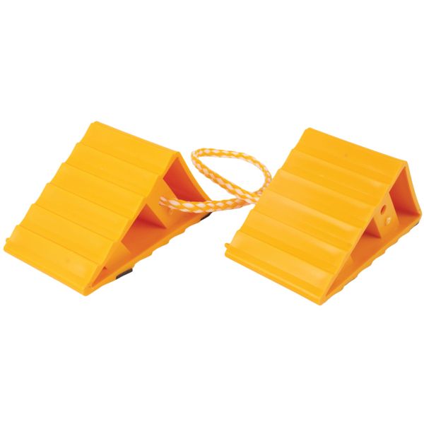 Plastic Wheel Chock Set with Rubber Mat Feet - Rope Attached