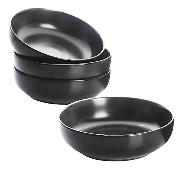 Arctic Caviar Wide and Shallow Porcelain Salad and Pasta Bowls Set of 4