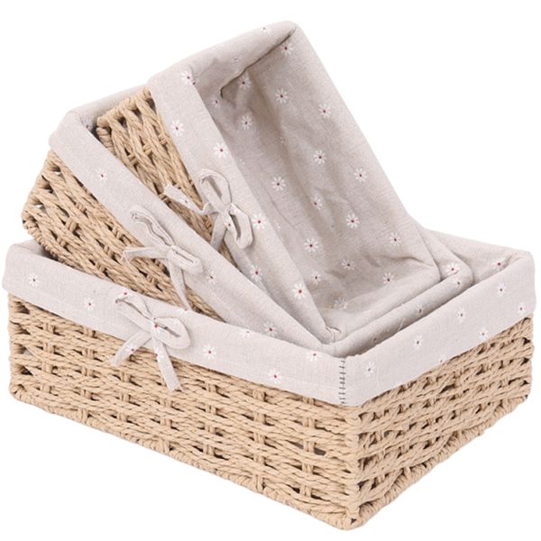 Storage Basket With Liner, Wicker Decorative Basket for coffee table - 3 piece