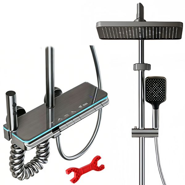 Digital Display Thermostatic Shower Set with Rainfall Head&amp;Ambient Lighting