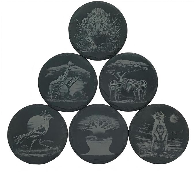 Bushveld Slate Coaster Set - 6 Piece African Wildlife Gift Set