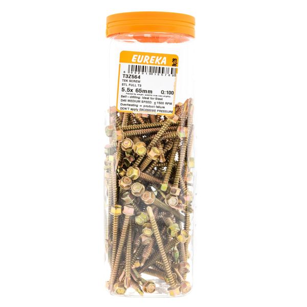 EUREKA Tek Screw Steel Full Thread Class 3 5.5 x 65mm Q:100 T3Z564