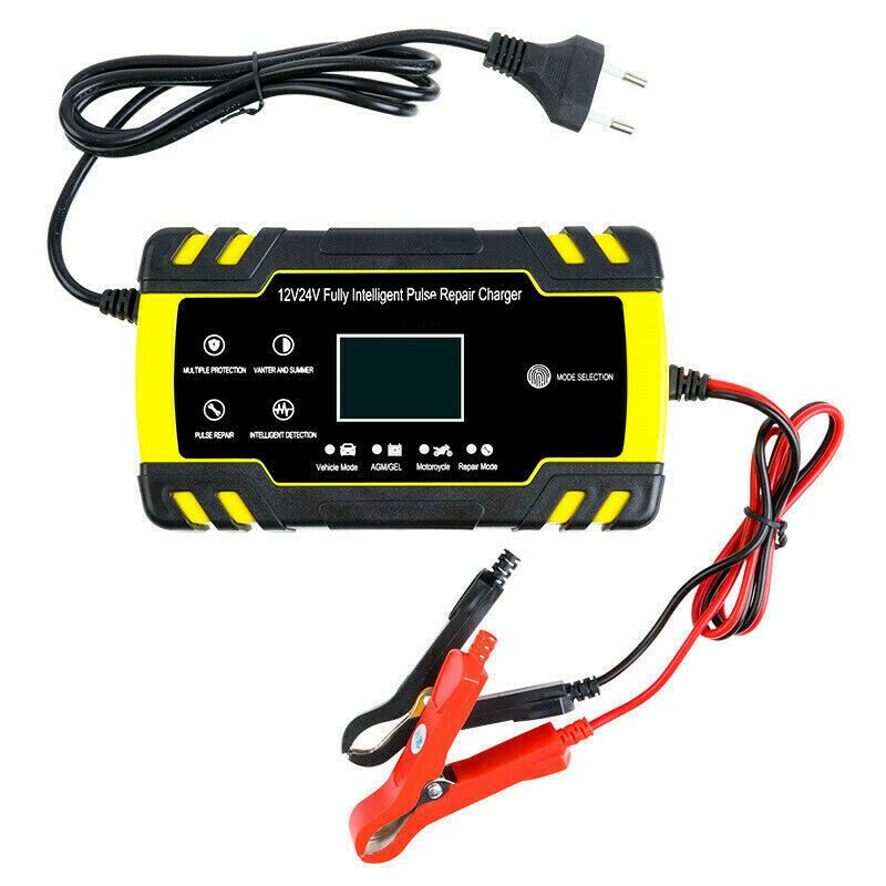 12V/24V 8A Intelligent Automatic Fast Battery Charger Yellow Shop
