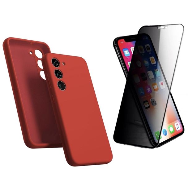 Silicone Cover &amp; Privacy Glass Compatible with Samsung Galaxy A05S - Dark Green