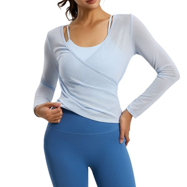 Women's 2-Piece Yoga Set - Long Sleeve Mesh Cover-Up &amp; Padded Sports Bra