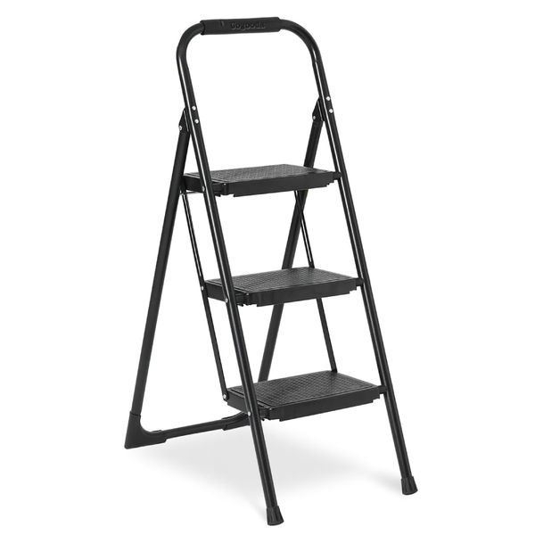 Folding 3 Step Ladder with Wide Anti-Slip Pedal &amp; Handgrip &amp; 150kg Load