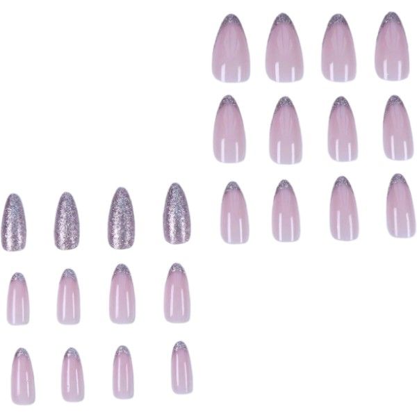 24 Piece - Long Elegant Oval Glitter Press-On Nails - Pink