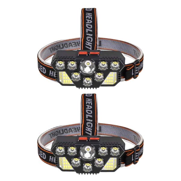 Ultra Powerful Rechargeable Head Torch with 8 LED's &amp; 20SMD's - 2 Pack