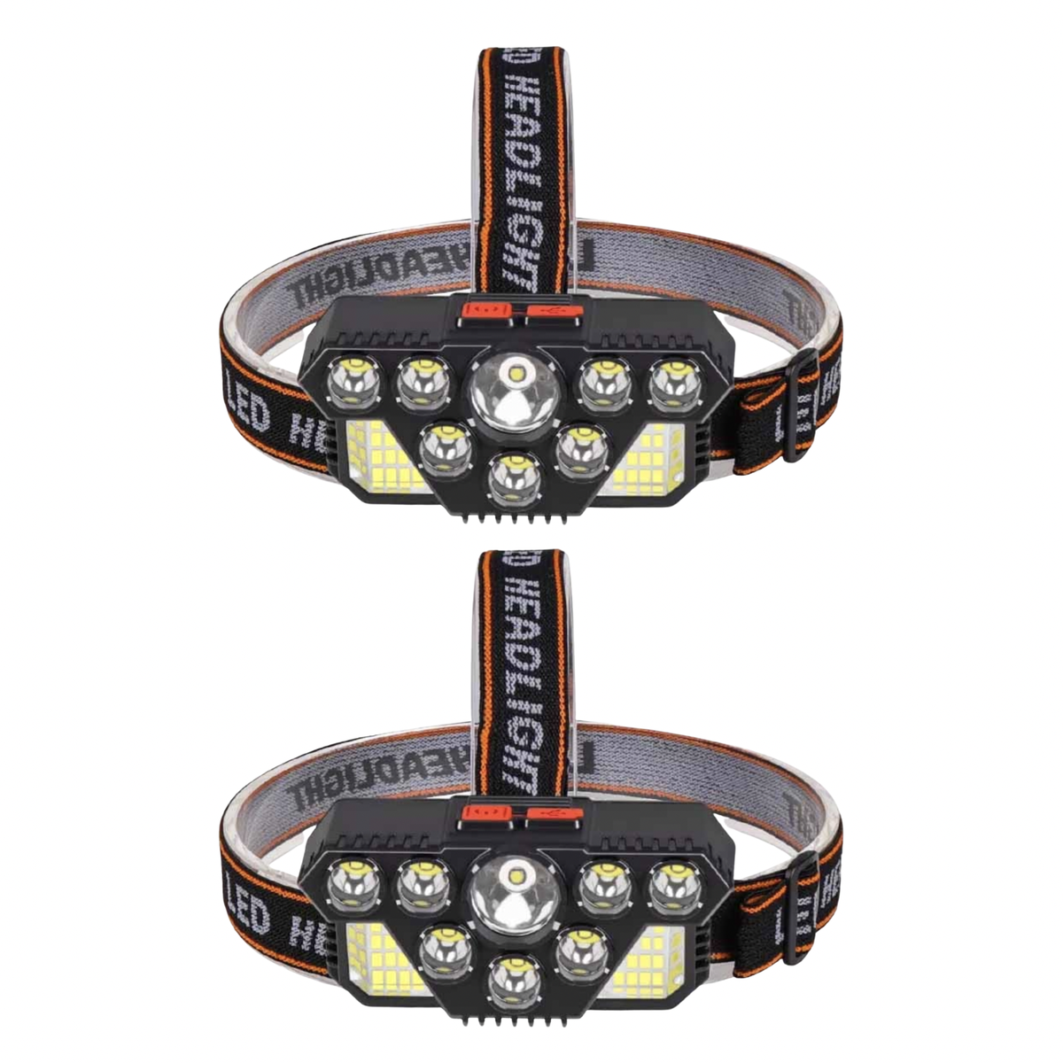 Ultra Powerful Rechargeable Head Torch with 8 LED's & 20SMD's 2 Pack