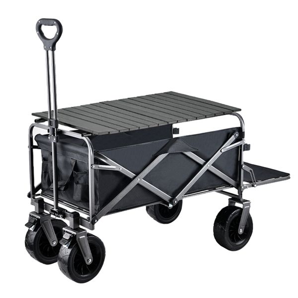 130cm Extended Folding Camping Cart Wagon with Folding Table Plate