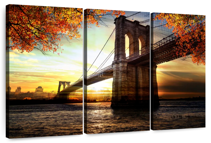 Canvas Art - Scenery Bridge 3 Piece Canvas Wall Art Living Bedroom Decor