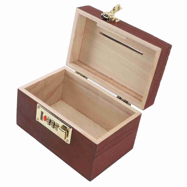 Vintage Wooden Money Storage Box with Password Lock, 10x15x10cm, 182g
