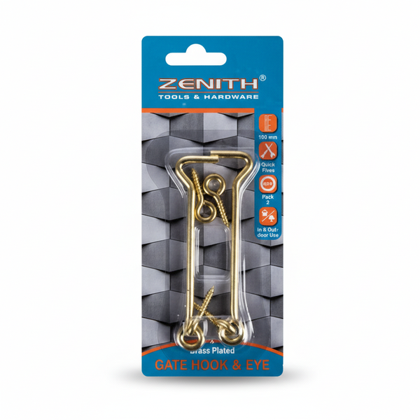 Zenith Brass Gate Hook and Eye Set, 100mm, 2 Piece