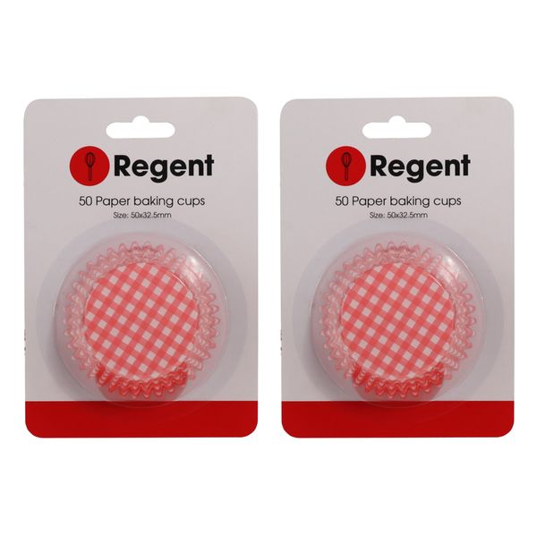 Regent Cake Cups Pink And White Check 50X32.5mm 2 Pack 100 Pieces