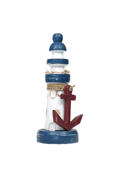 Red Anchor Wooden Lighthouse Nautical Tabletop Ornament