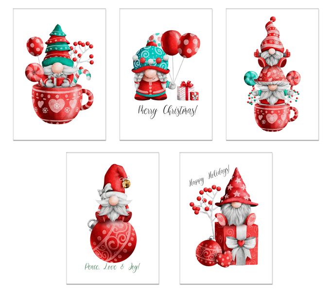 Christmas Cards: FESTIVE GNOMES (5 Pack)
