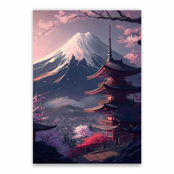 Japanese Temple Mountain Background Poster - A1