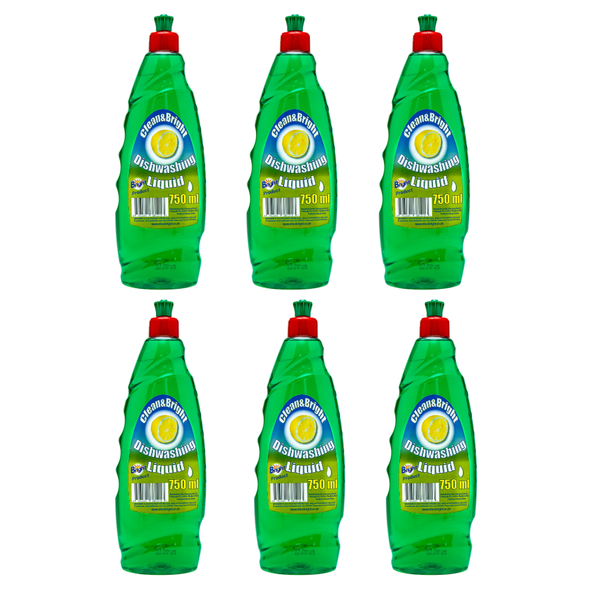 Clean &amp; Bright Dishwashing Liquid Lemon 6 x 750ml Bottles