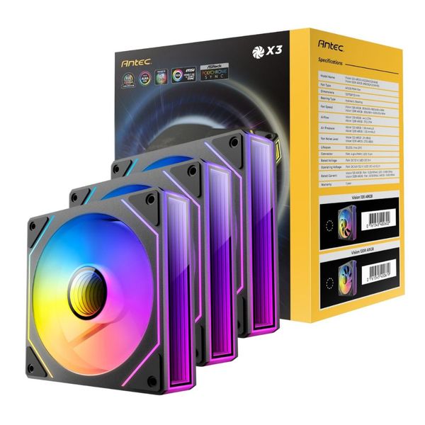 Antec VISION PWM 120mm ARGB Reverse Infinity Mirror Case Fan 3 Pack