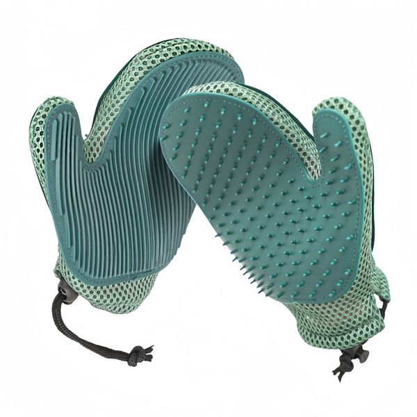 2 Pack 2-In-1 Pet Grooming Glove &amp; Hair Remover Mitt For Dogs Cats Shedding