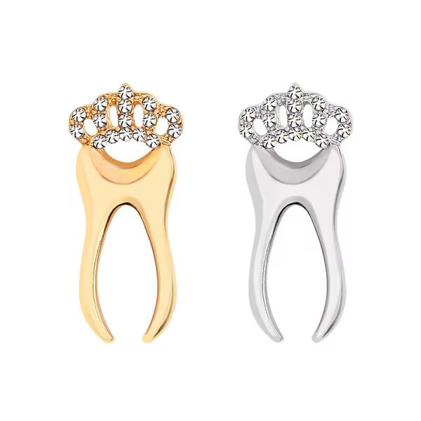 Tooth Brooch Pin 2-piece Crystal Crown