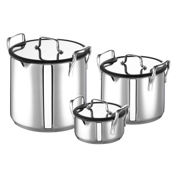 ROHE Pot Set: Compact Stackable Casserole/Stew/Soup Pots - 1.5L/4.4L/9.5L