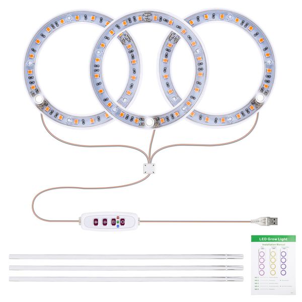 3 Heads 6.2W USB Grow Light 60LED 4000K 5 Brightness With Timer