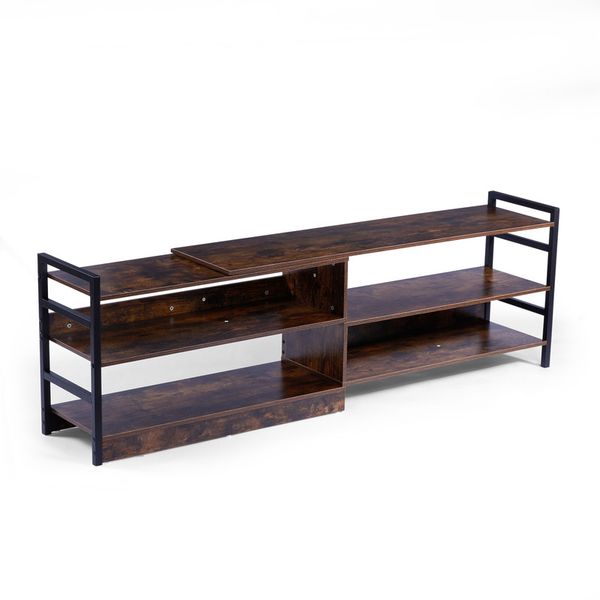 TV Stand Media Entertainment Centre with 3-Tier Open Shelves - Brown