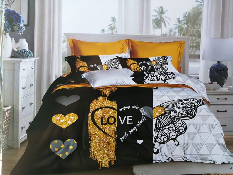 5 Piece Quilt Set Black &amp; White Love Bedspread S image