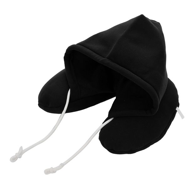 Hooded U Shaped Travel Neck Pillow Black image