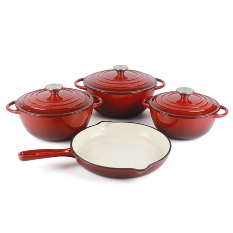 La Cocina 7 Piece African Red Cast Iron Enamel Cookware Pots Set Image