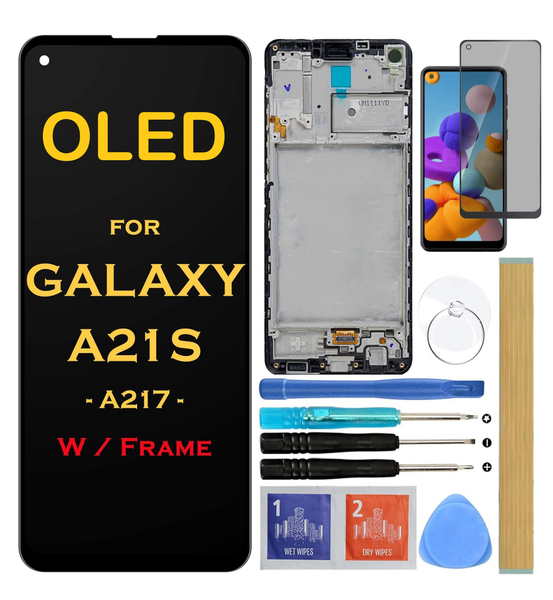 OLED LCD Screen for Samsung A21s with Frame &amp; Privacy Protector