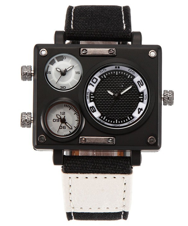 Quartz Square Watches Men Wrist Watch with Multi-Time Zone Stopwatch ...