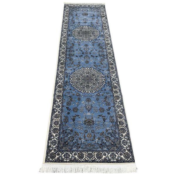 Aman Persian Royal Blue/Ivory Nain Machine Made Premium Quality Runner, 3m