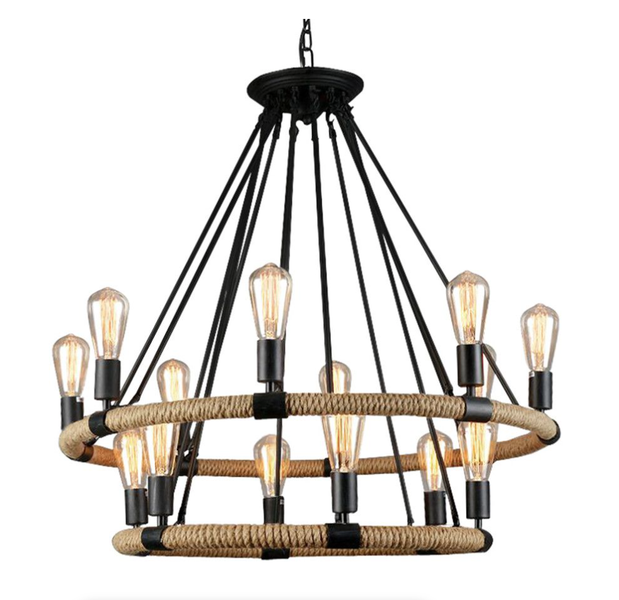 Vintage Wrought Iron &amp; Rope Chandelier