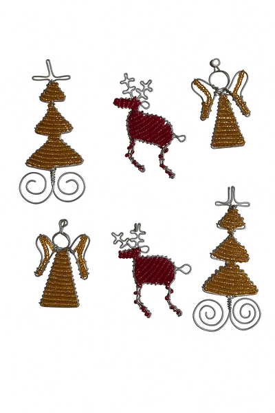 Beaded christmas decoration set of 6