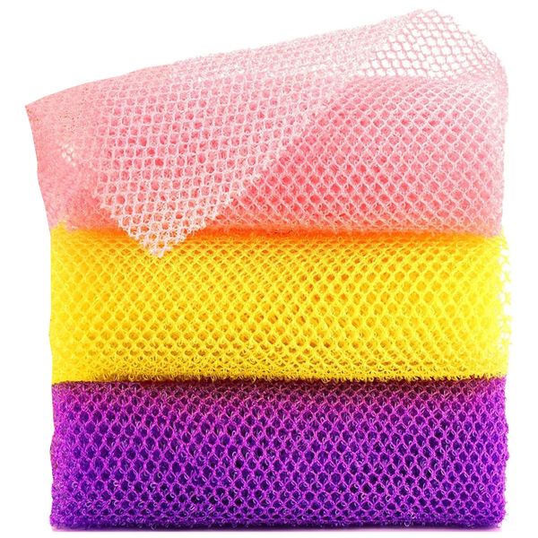 African Net Bath Sponge Exfoliating Long Nylon Scrubbing Net Quick Dry - 3 Pieces