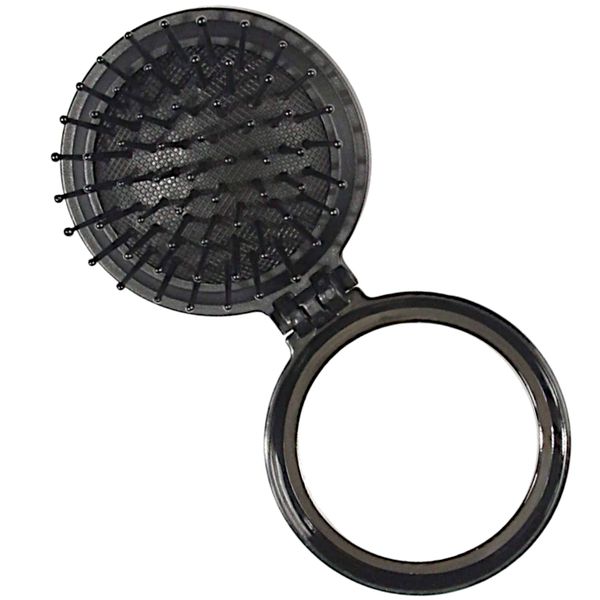 Mini Compact Travel Size - Hair Brush with Mirror - Purple